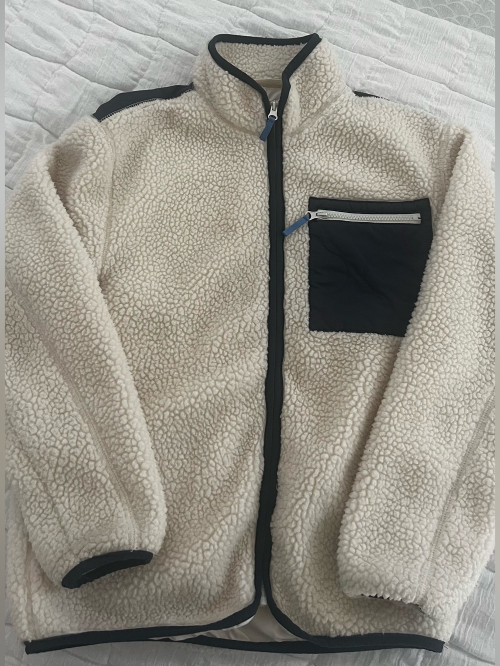 Goodfellow & Co Cream Sherpa Jacket with Navy Trim